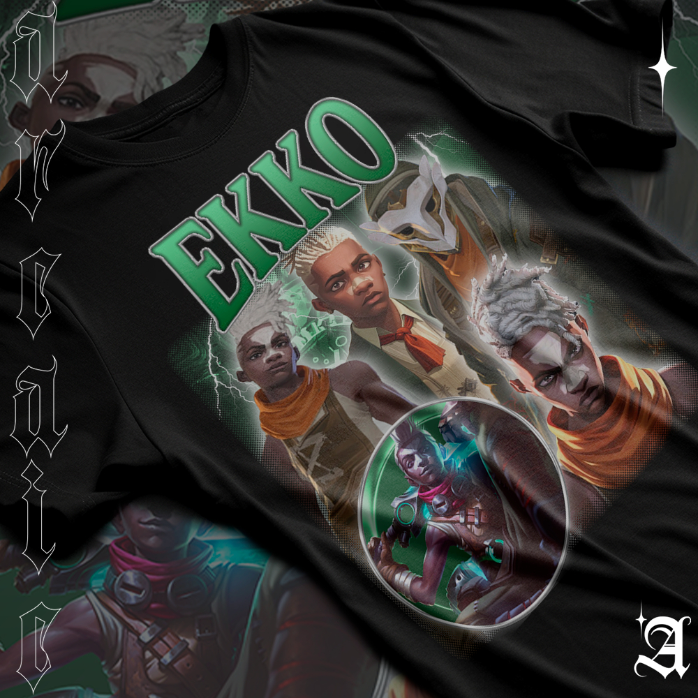 Camiseta Basica Algodao Arcane Série Ekko Zaun Boy Green Style Tee Unissex