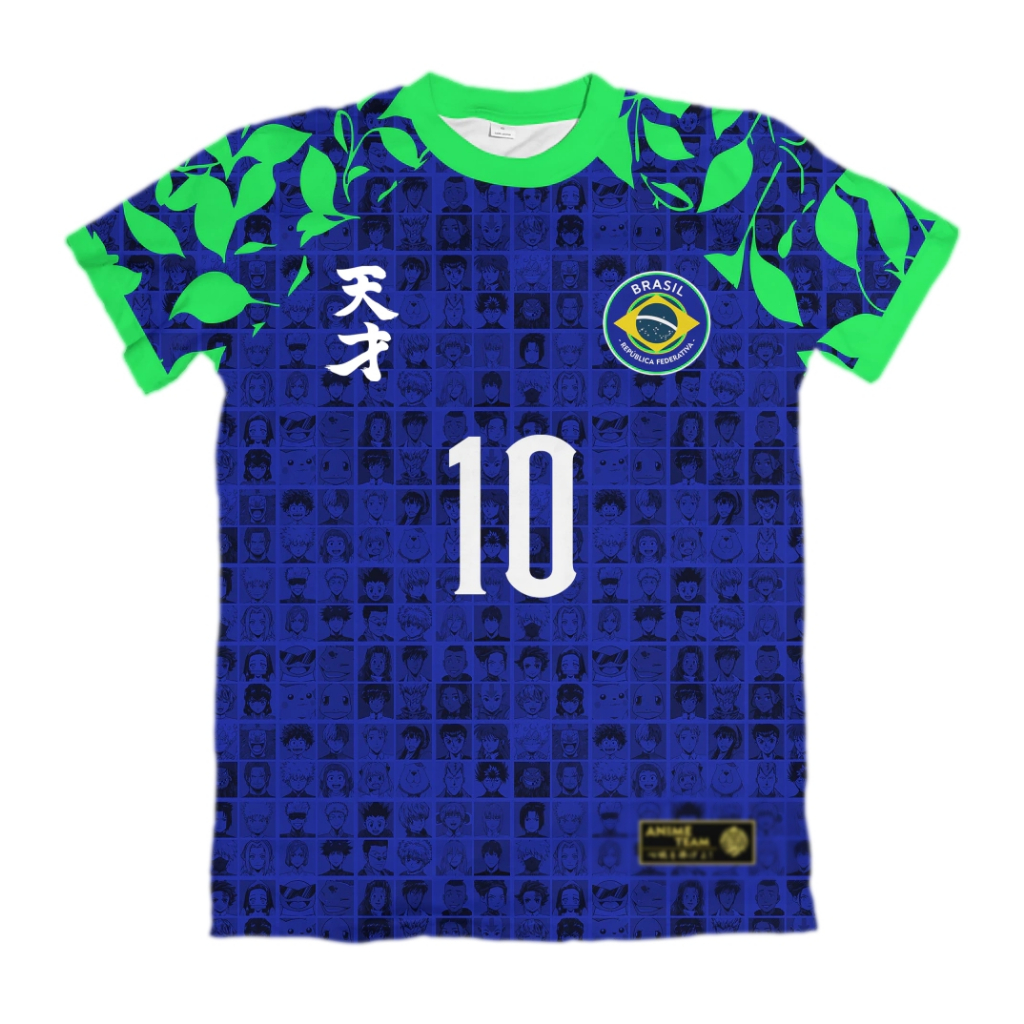 Camiseta Premium Brasil Blue Green Anime Style Escolha Nome e Número