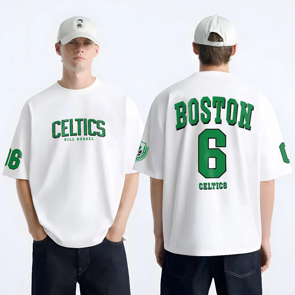 Camiseta Basica e Oversized Em Algodão Estilo Jogador Basquete Time Liga Moda Boston City Green