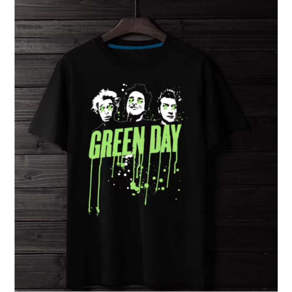 [Camiseta Premium em Algodão Puro]SISI Camiseta De Algodão Da Banda Green Day, Camiseta Masculina Casual Fashion Rock