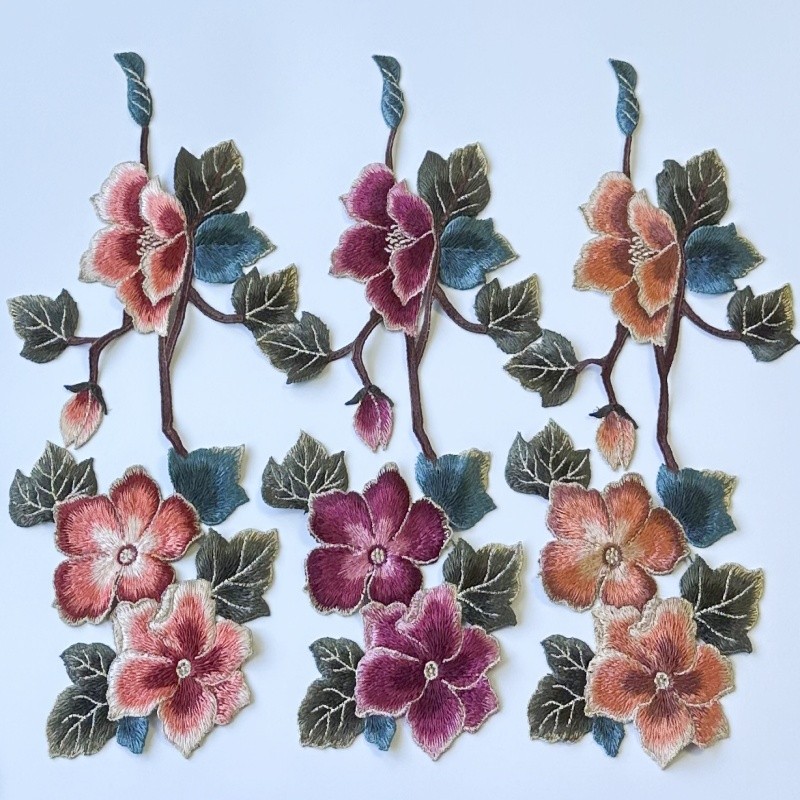 Adesivos de pano bordado de flores de alta densidade, conjunto grande e pequeno de remendos, Cheongsam, roupas, vestido,