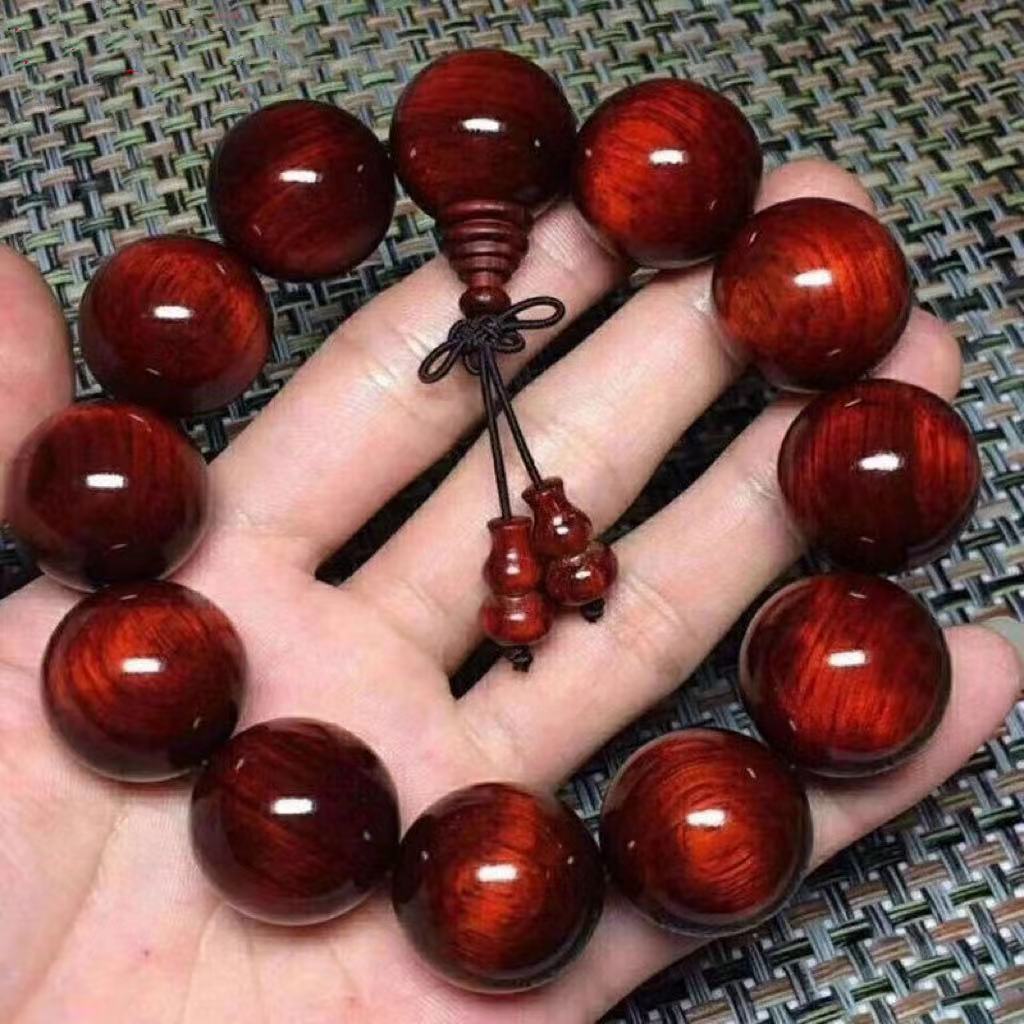 Natural de alta densidade sândalo vermelho material antigo pulseira pequena folha vermelho sândalo material antigo conta