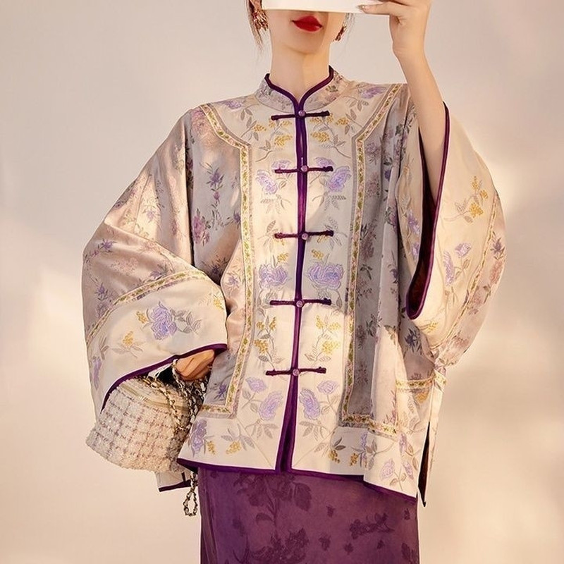 Early autumn new style rayon imitation embroidery printed fashion loose light luxury retro women's jacket in new Chinese