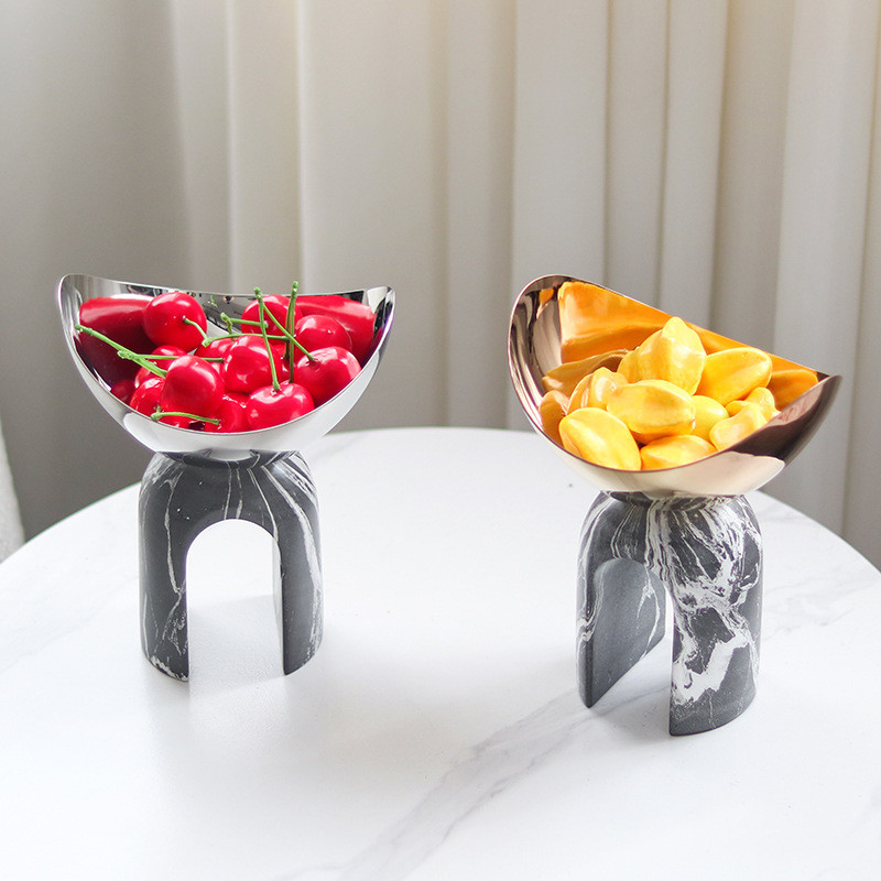 Luxury fruit plate decoration with high-stand artistic arch, candy and snack bowl, imitation marble ornament for model h