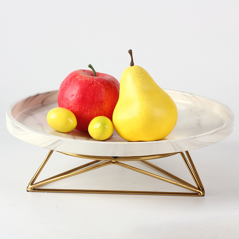Modern light luxury style imitation marble fruit tray for living room, dining room, reception desk, creative snack tray,