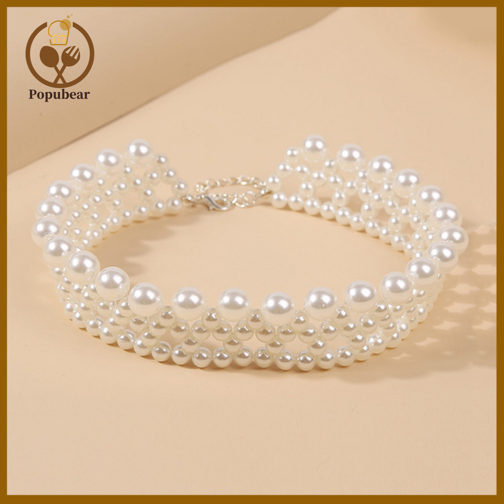 Imitation Pearl Necklace Vintage Collar Luxury Women’s Faux Multi-layer Choker Elegant Solid Color Smooth Design Princ