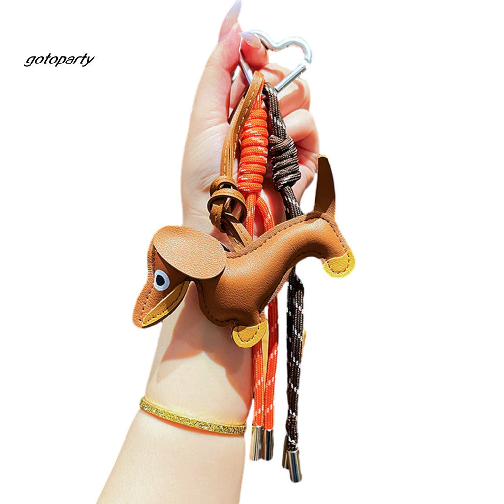 Light Luxury Keychain Pendant Imitation Leather Dachshund with Heart Metal Buckle Braided Rope Bag Charm Cute Dog for Ca
