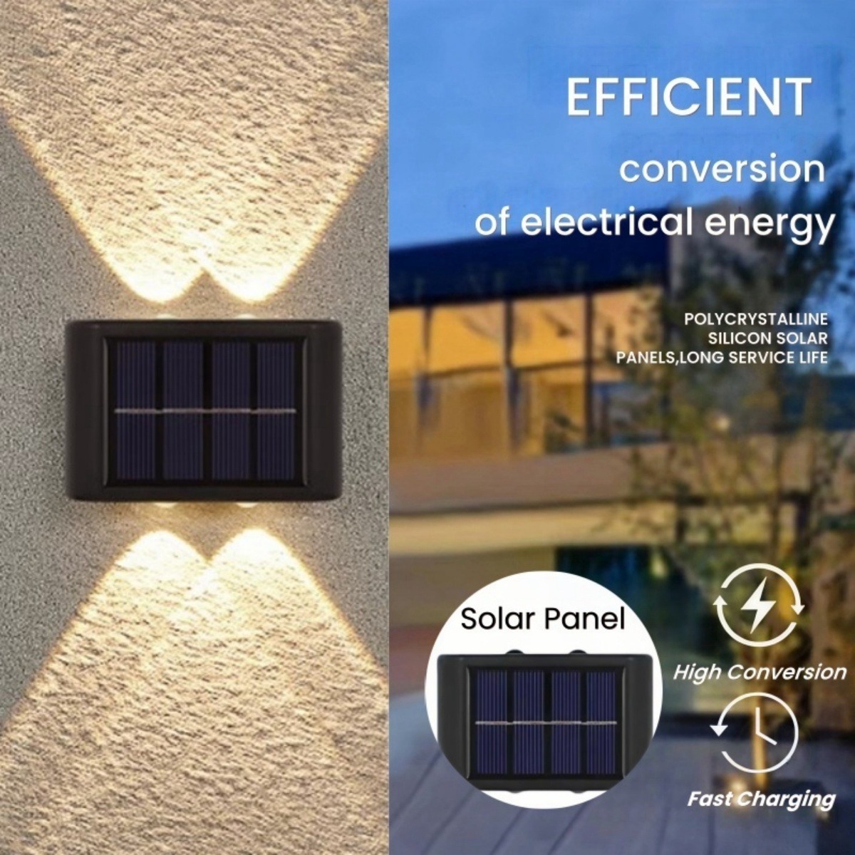 2 Pcs Solar Up Down Wall Light , IP65 À Prova D'água Pátio Externo Branco Quente 6 LEDs Lâmpada De Cerca De Jardim