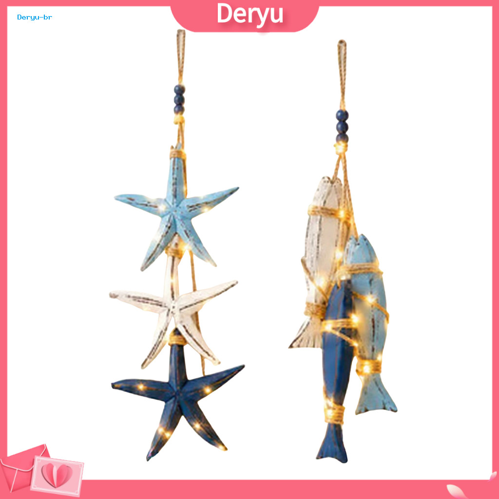 Nautical Wall Hanging Decor Porch and Entrance Signs Coastal Wooden Fish Starfish with Warm Led Lights – Beachy for In
