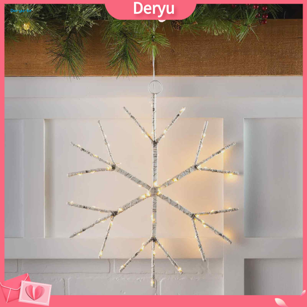 Christmas Porch Hanging Ornaments Led Snowflake Decoration Wooden String Lights for Window and Wall Indoor Holiday Home
