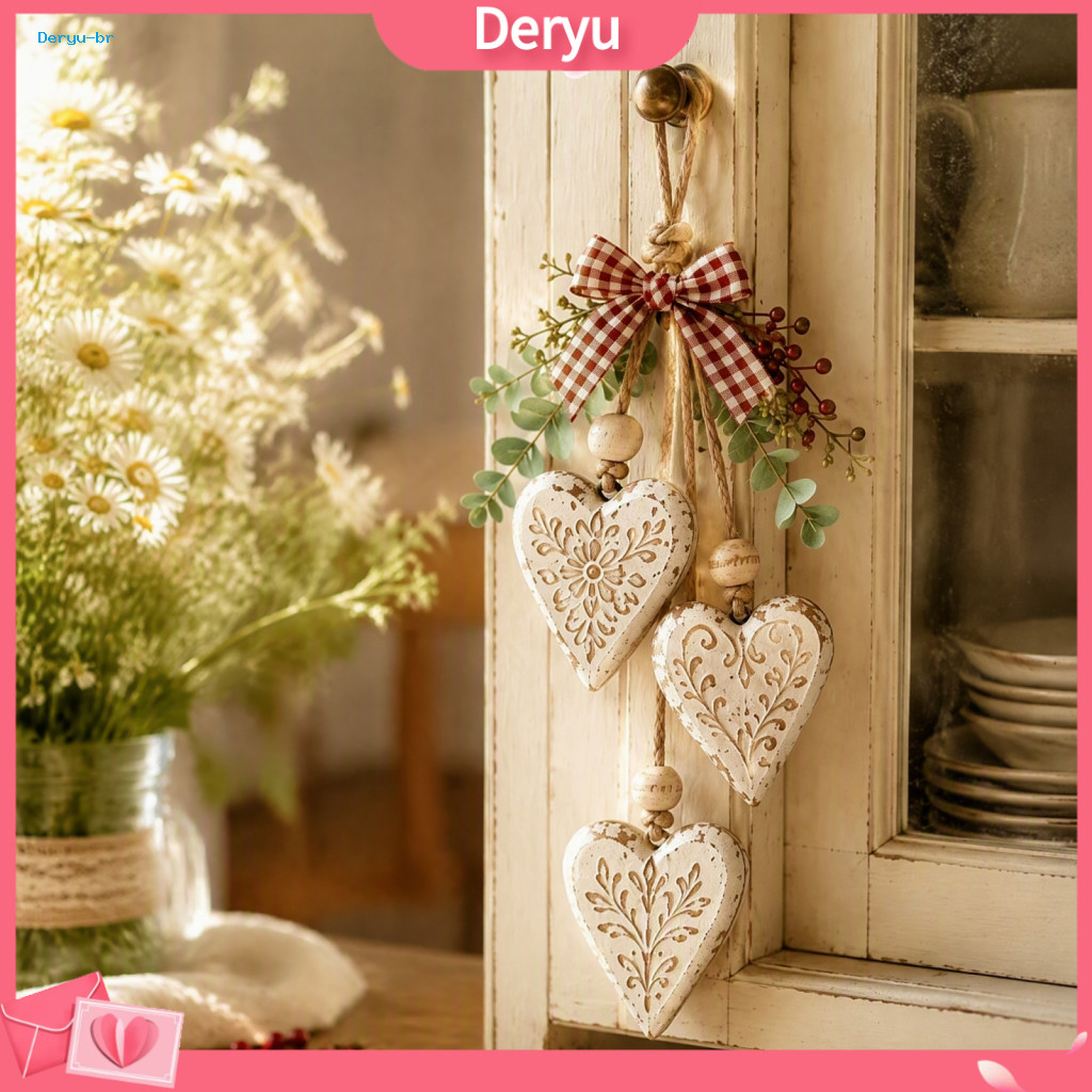 Rustic Farmhouse Wall Decor Thanksgiving Porch with Led Lights Heart-shaped Wooden Hanging Ornament Light Vintage Beads