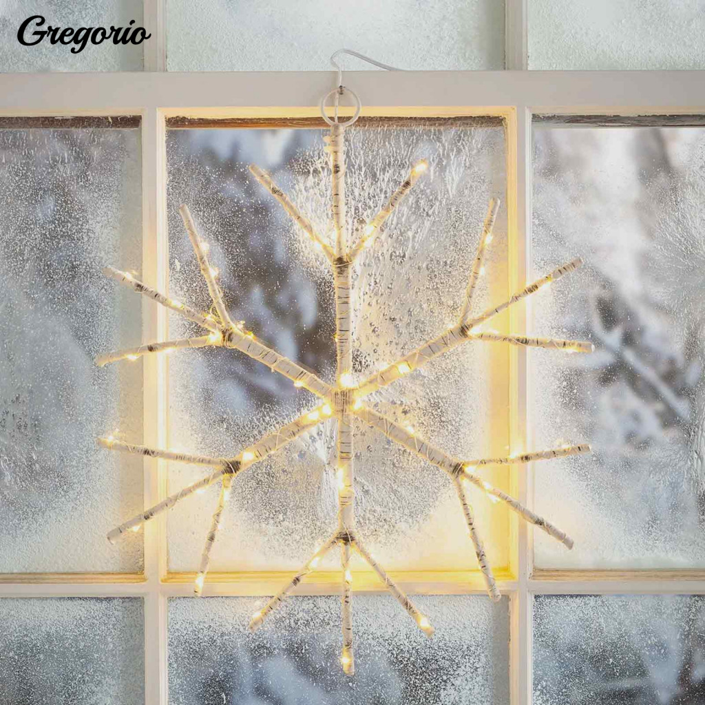 Warm White Holiday Hanging Lamps Led Snowflake Christmas Decoration Wooden String Lights for Window and Wall Indoor Home