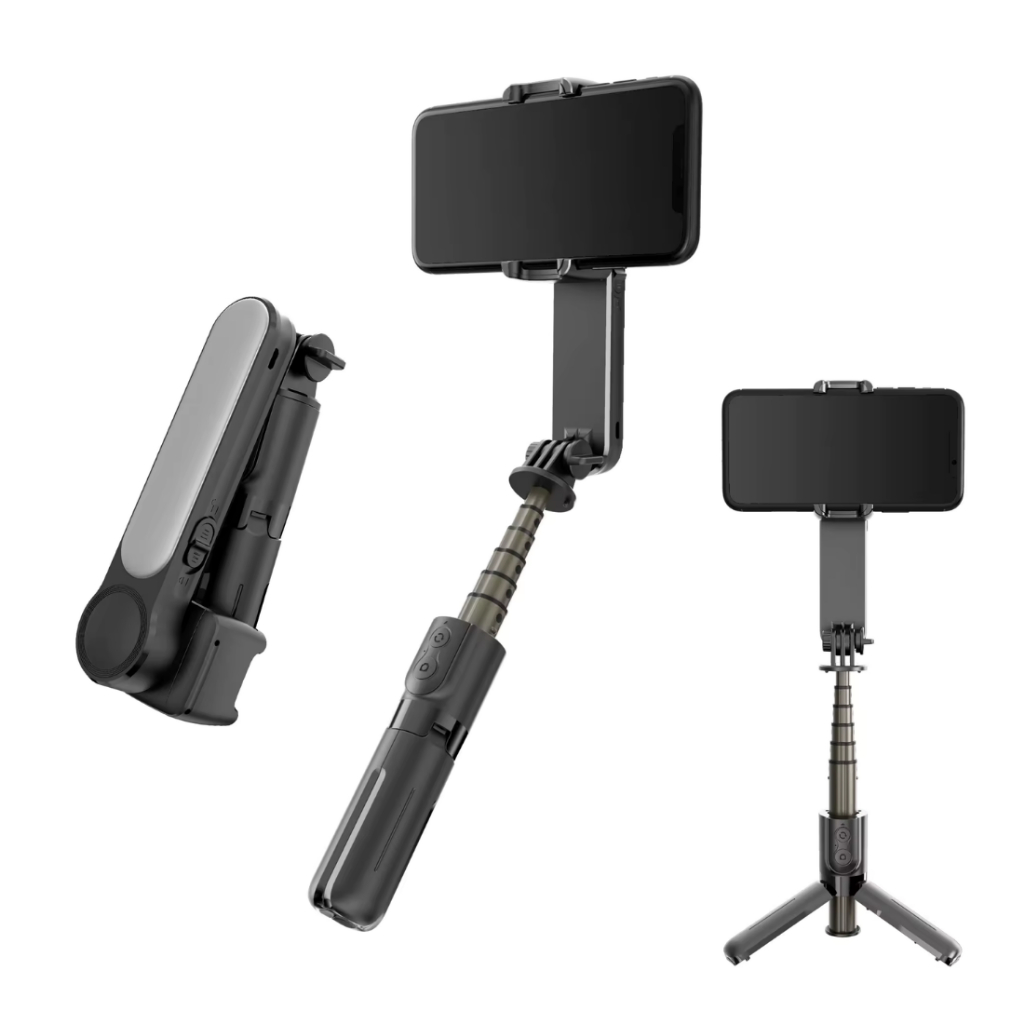 Mini Gimbal Estabilizador Expansível com Tripé e Luz LED para Celular