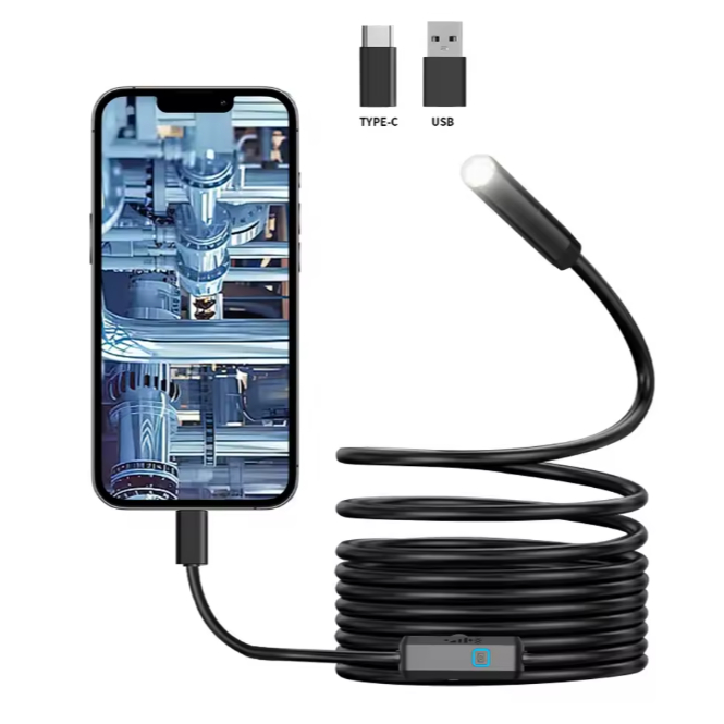 Câmera Endoscópica Android Tipo-C 1M à Prova d'Água IP67 com 6 LEDs Ajustáveis e Mini Câmera Boroscópio