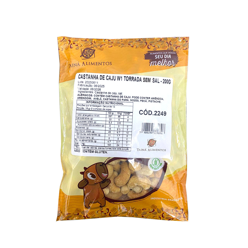 Castanha de Caju W1 Torrada Sem Sal S/Gluten Tainá Alimentos 200g