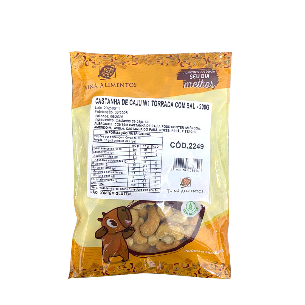 Castanha de Caju W1 Torrada Com Sal S/Gluten Tainá Alimentos 200g