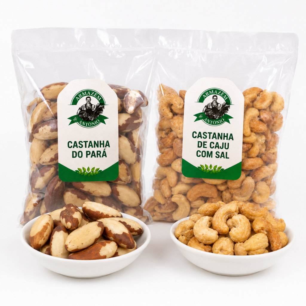 Kit Mix de Castanhas Castanha-do-Pará e Castanha de Caju Torrada com Sal 2 Pacotes 200g