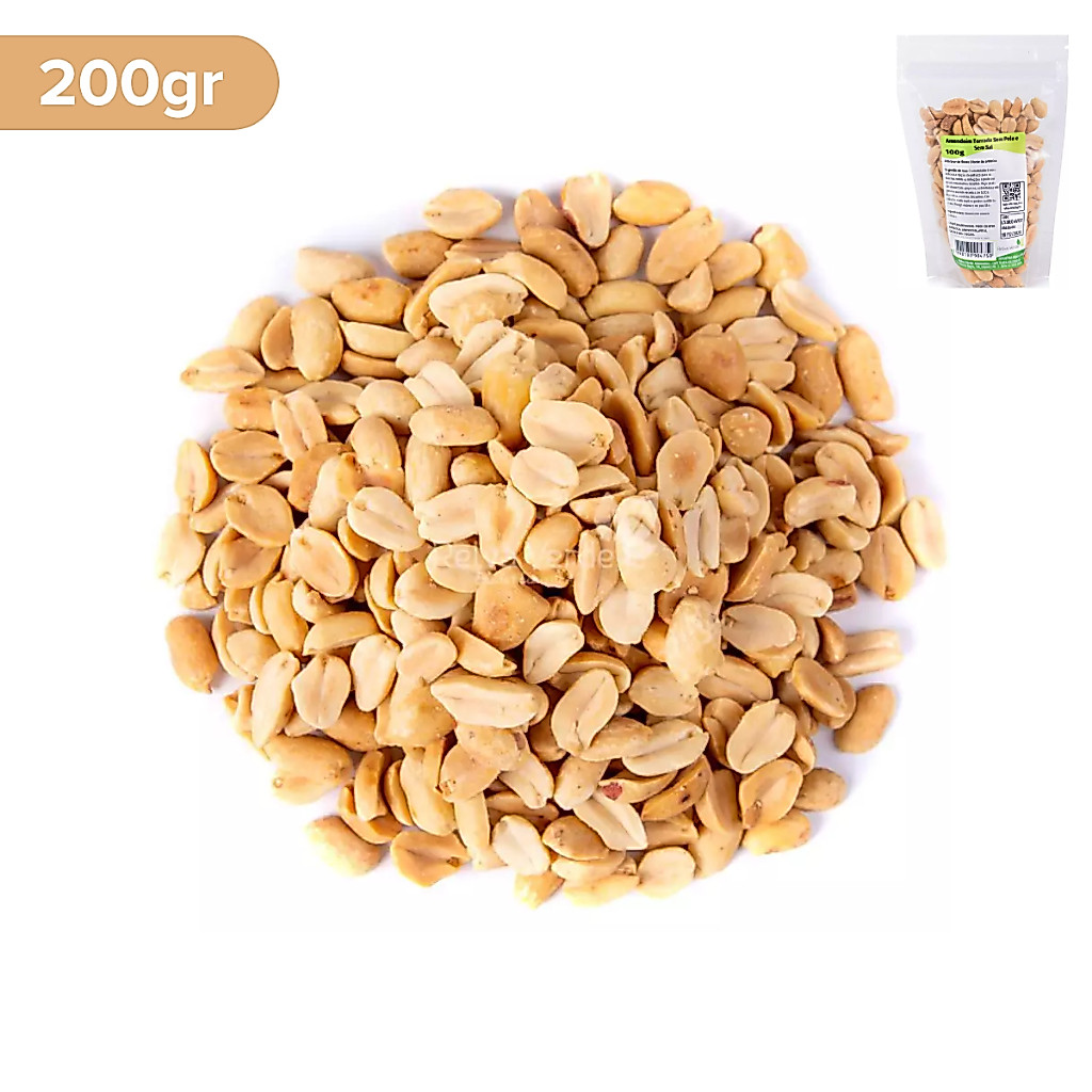 Amendoim Torrado Sem Pele Sem Sal 200g Snack Natural Crocante Relva Verde
