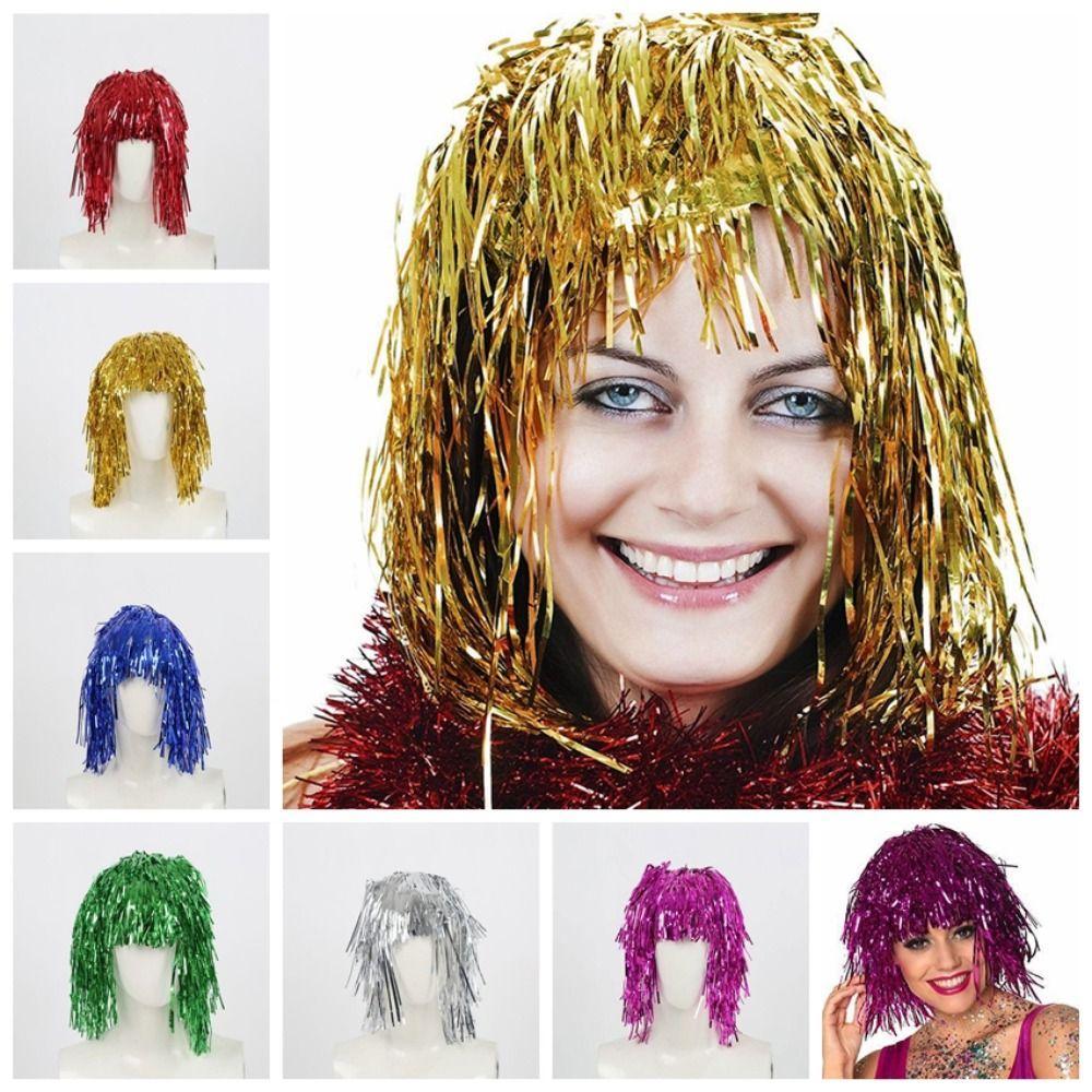 ZHDYEB Foil Tinsel Perucas , Peruca Metálica Engraçada Colorida De Halloween , Cosplay Glitter Fancy Dress De Festa Bril