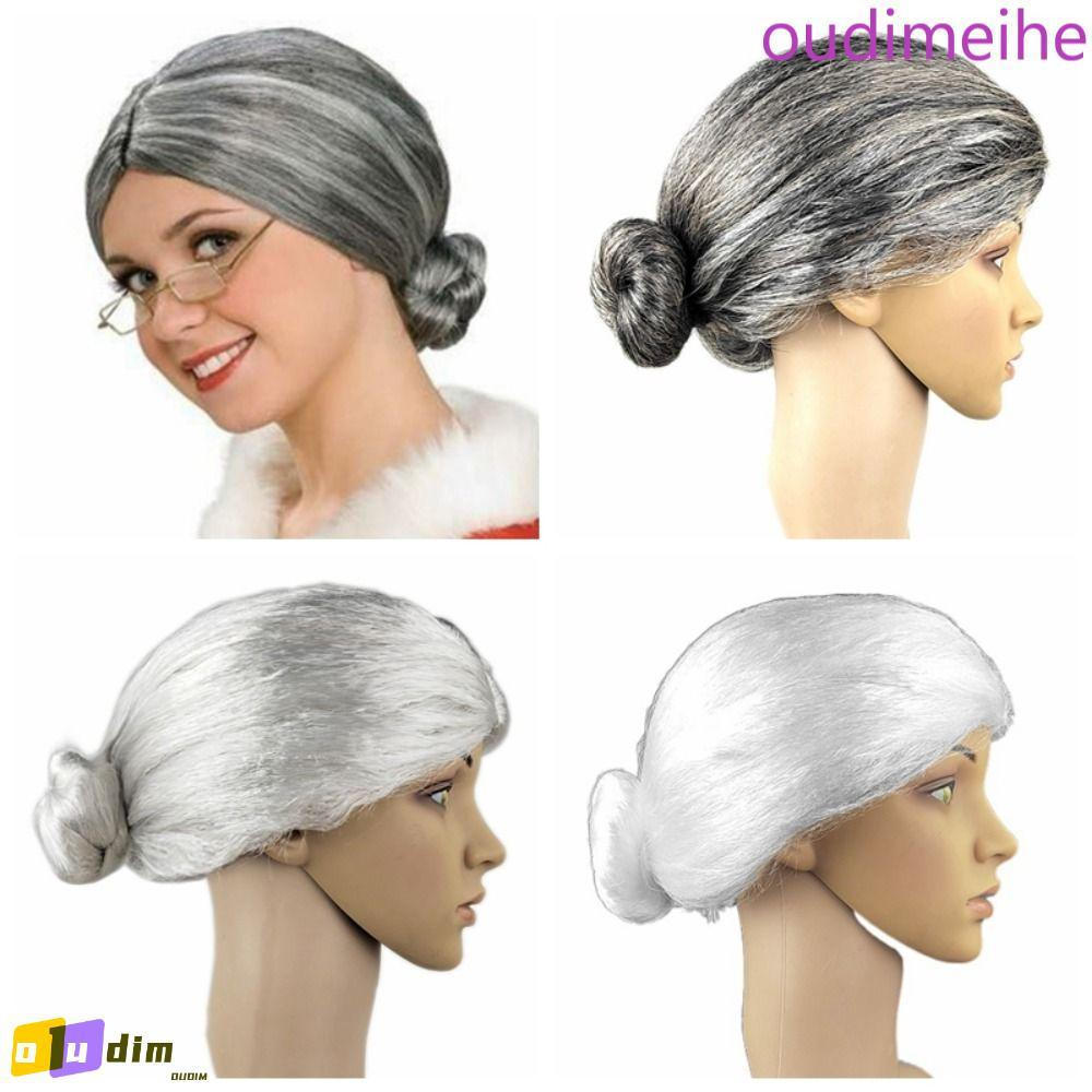 OUDIMEIHE Peruca Cosplay De Mulher Velha , De Fantasia De Vovó Cinza Engraçada Falsa Natural Respirável Dress Up Show