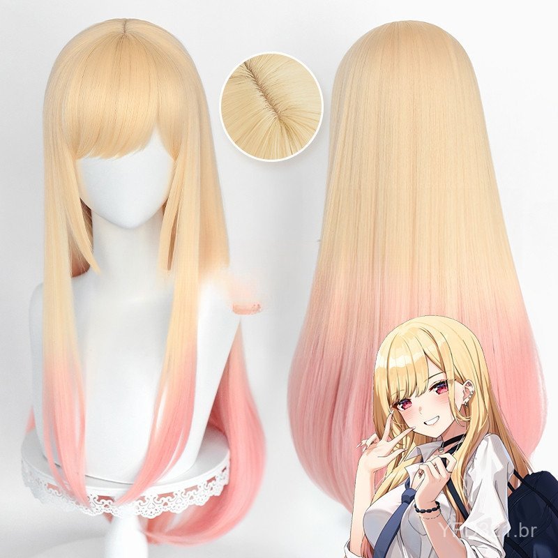 Marin Kitagawa Wig My Dress Up Darling Cosplay 80cm Yellow Pink Dyed Gradient Wigs Heat Resistant Synthetic Hair