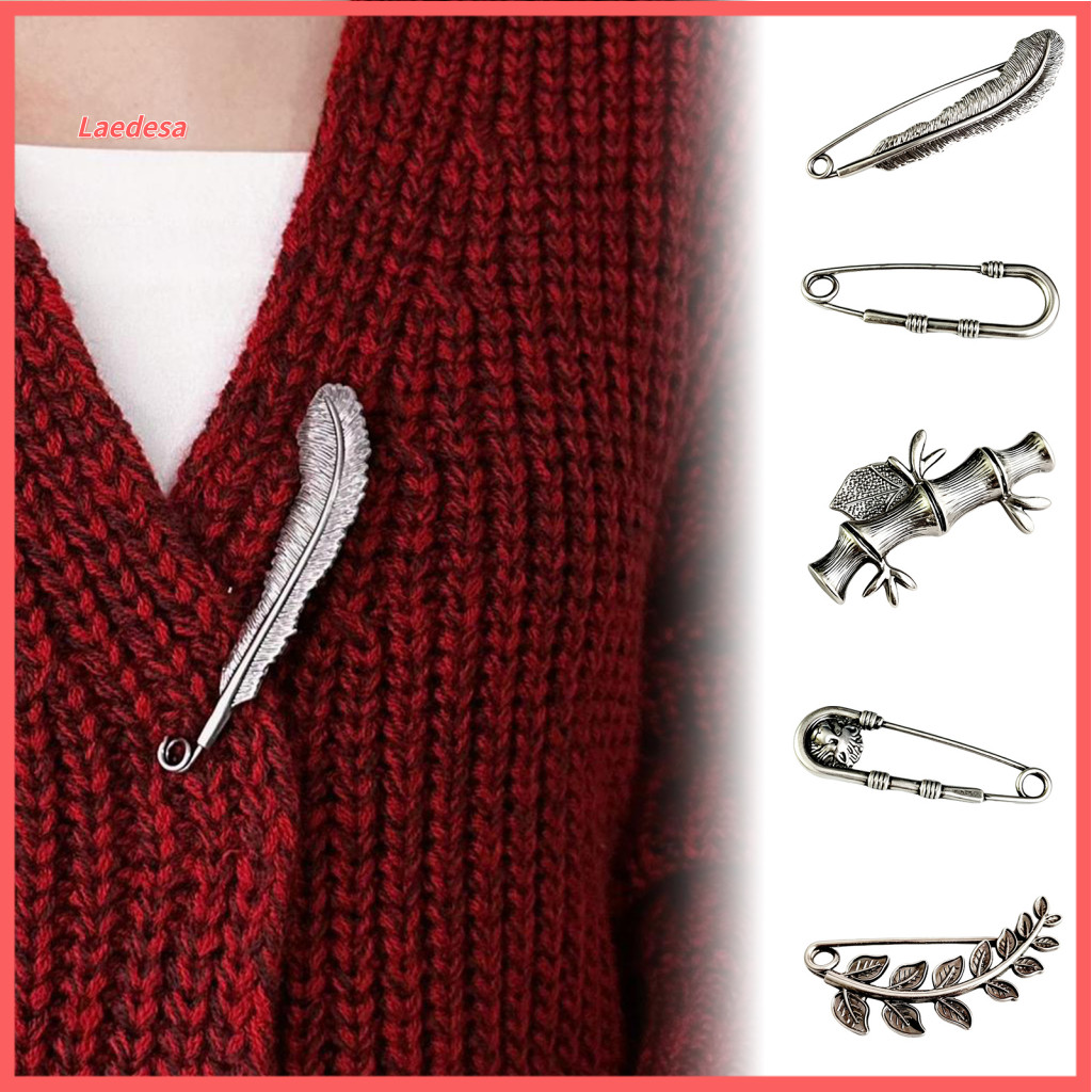 Vintage Brooch Pin Metal Hat – Bamboo Feather Flower Branch Design Decorative Safety for Coats Scarves Cardigans Bags