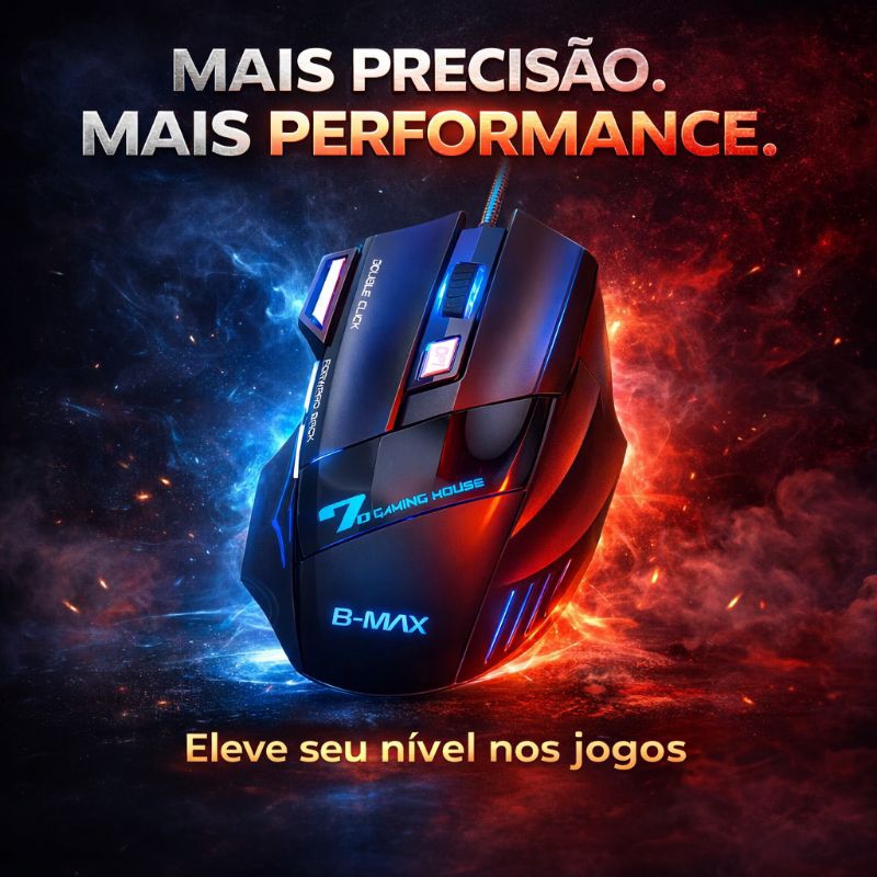 Mouse Gamer com Fio 2400dpi 7 Botões LED USB Ergonômico Profissional X7 B-Max