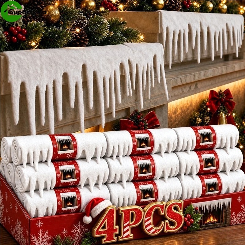 [Ultra] 4-1Pc 120 * 36cm Poliéster Xmas Icicle Snow Blanket-Decoração De Férias De Natal-Cobertor Falso Com Franja De Ge