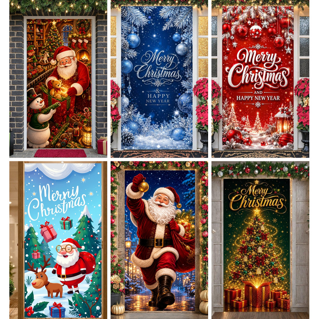 Capa Extensível Para Porta De Natal Papai Noel Xmas Door Banner Pano De Fundo Feliz Decoração Suspensa Da Frente De Fest