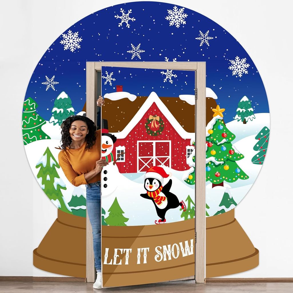 Christmas Winter Door Cover Decorations Classroom Snow Globe Shaped Banner Xmas Winter Snowman Hanging Backdrop for Fron