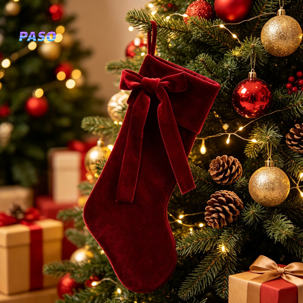 Christmas Stockings Indoor Xmas Ornaments 19 Inch Velvet Stocking with Bow – Soft Plush Cuff Fireplace Hanging Sock Fe