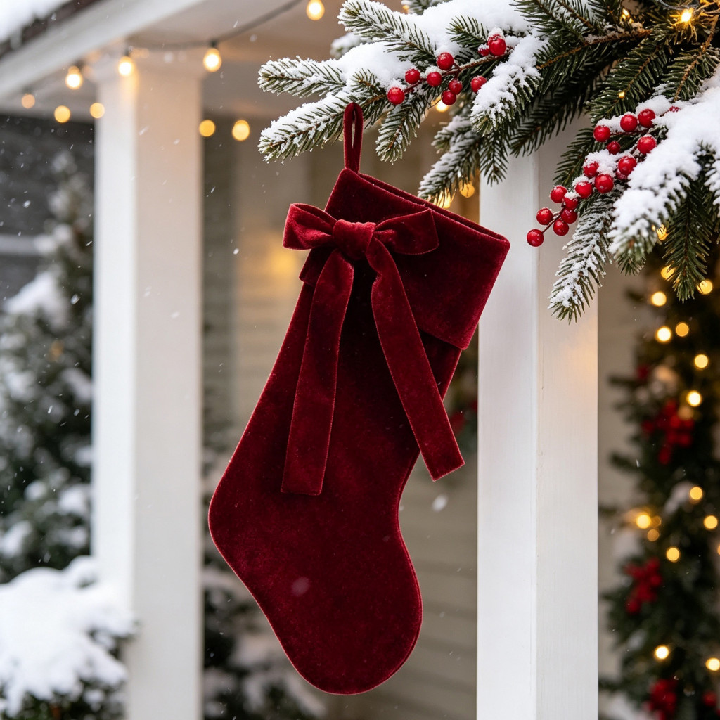 19 Inch Velvet Christmas Stocking with Bow – Soft Plush Cuff Fireplace Hanging Sock Festive Holiday Tree Decor for Xma