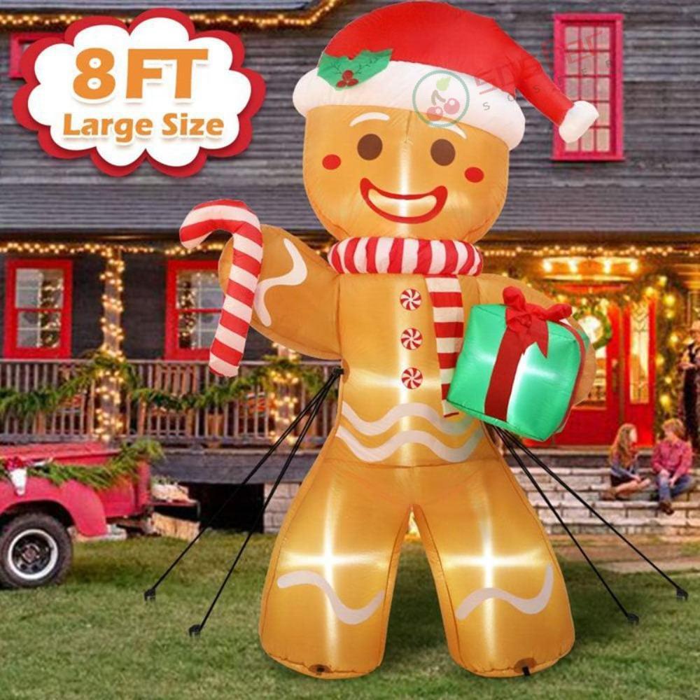 SOSFER Xmas Blow Up Gingerbread Man , Luzes LED Embutidas Com Pacote De Boneco De Gengibre Inflável De Natal