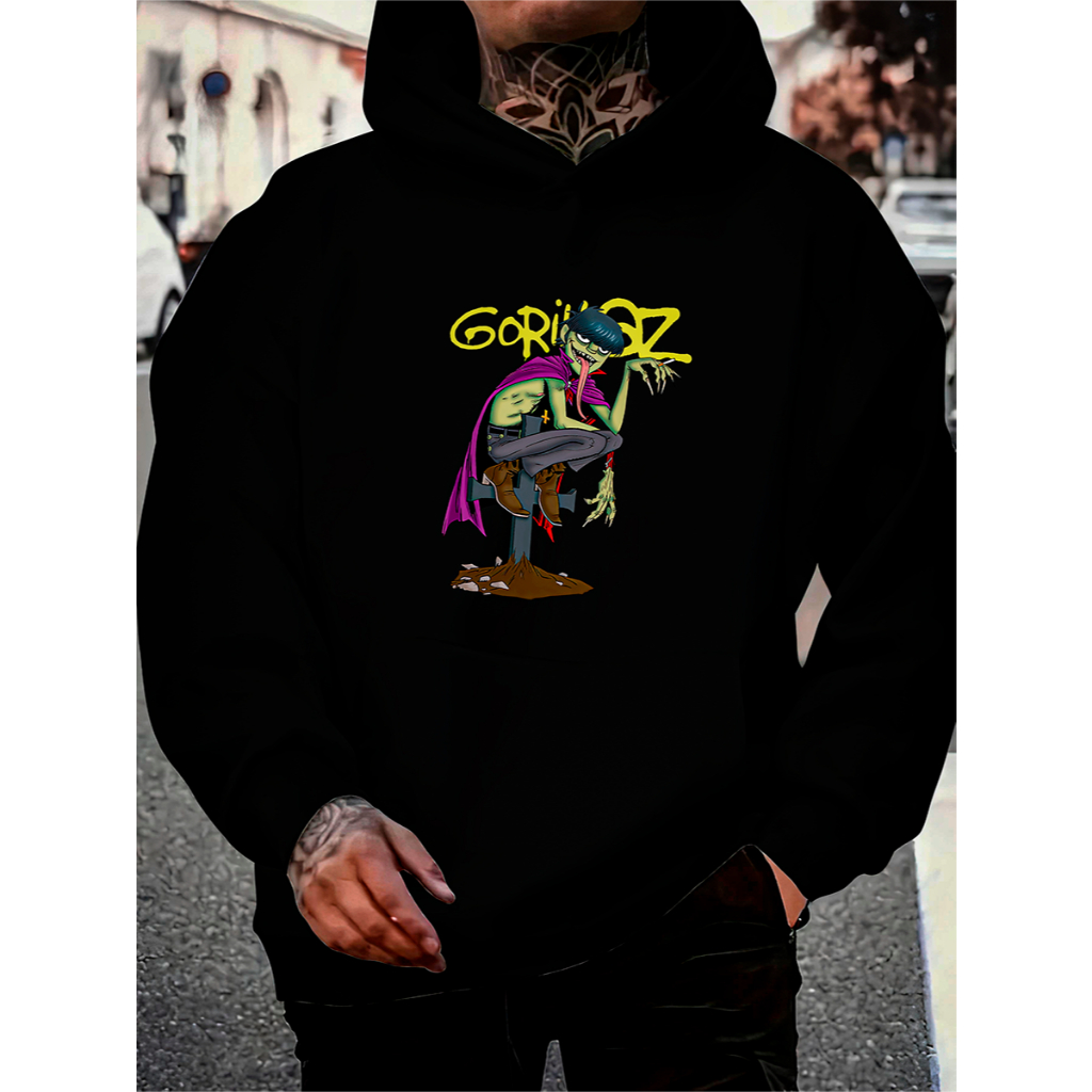 Moletom GORILLAZ MURDOC Streetwear Capuz e Bolso Algodão Unissex Banda Estilo Único Qualidade Alta