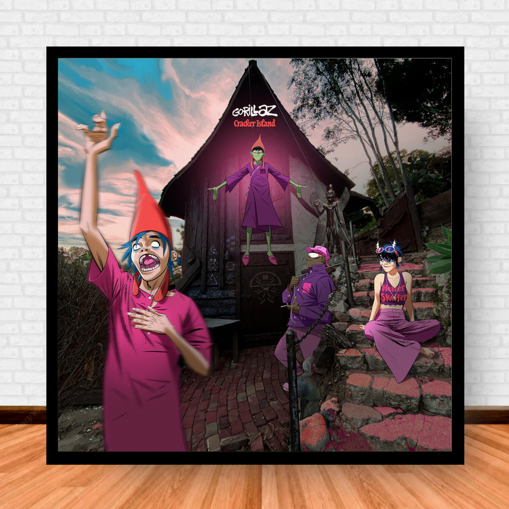 Quadro Decorativo Placa Música Álbuns Gorillaz Rock com Moldura