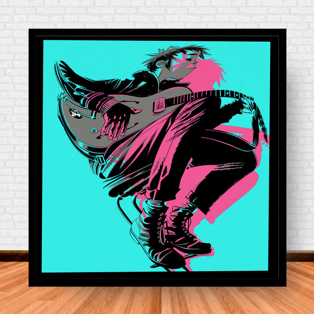 Quadro Decorativo Placa Música Álbuns Gorillaz Rock com Moldura