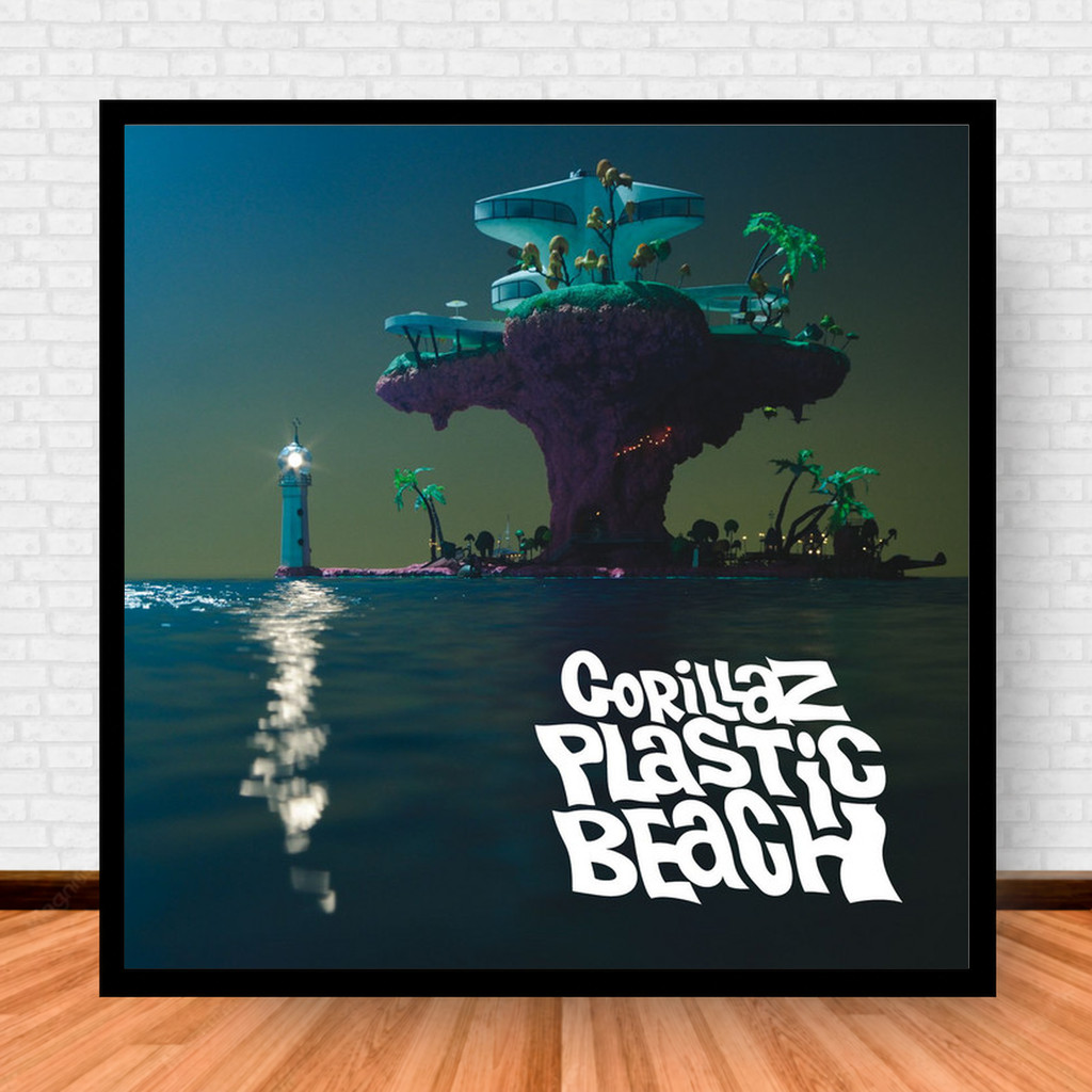 Quadro Decorativo Placa Música Álbuns Gorillaz Rock com Moldura