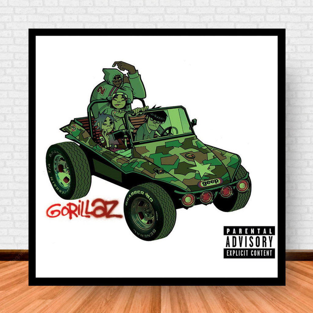 Quadro Decorativo Placa Música Álbuns Gorillaz Rock com Moldura