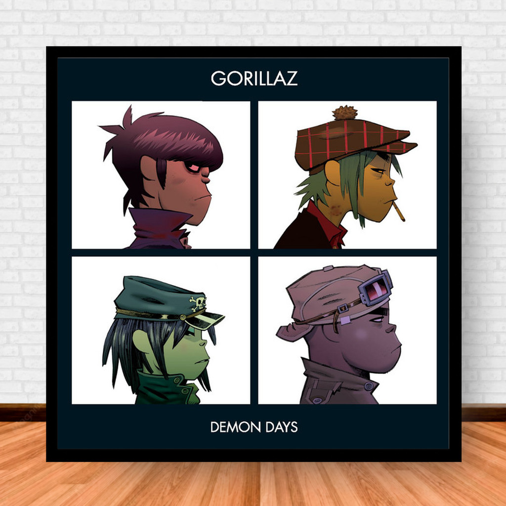 Quadro Decorativo Placa Música Álbuns Gorillaz Rock com Moldura