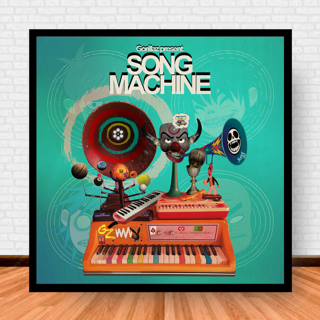 Quadro Decorativo Placa Música Álbuns Gorillaz Rock com Moldura