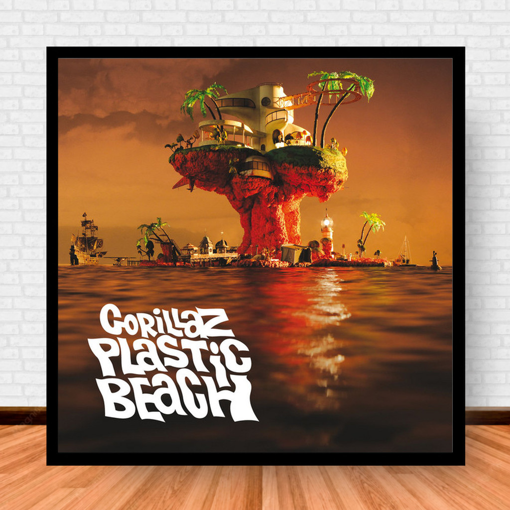 Quadro Decorativo Placa Música Álbuns Gorillaz Rock com Moldura