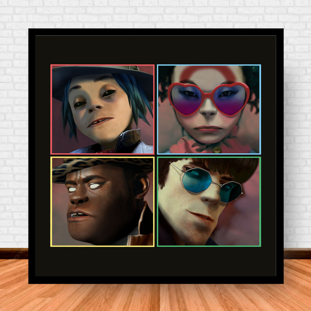 Quadro Decorativo Placa Música Álbuns Gorillaz Rock com Moldura