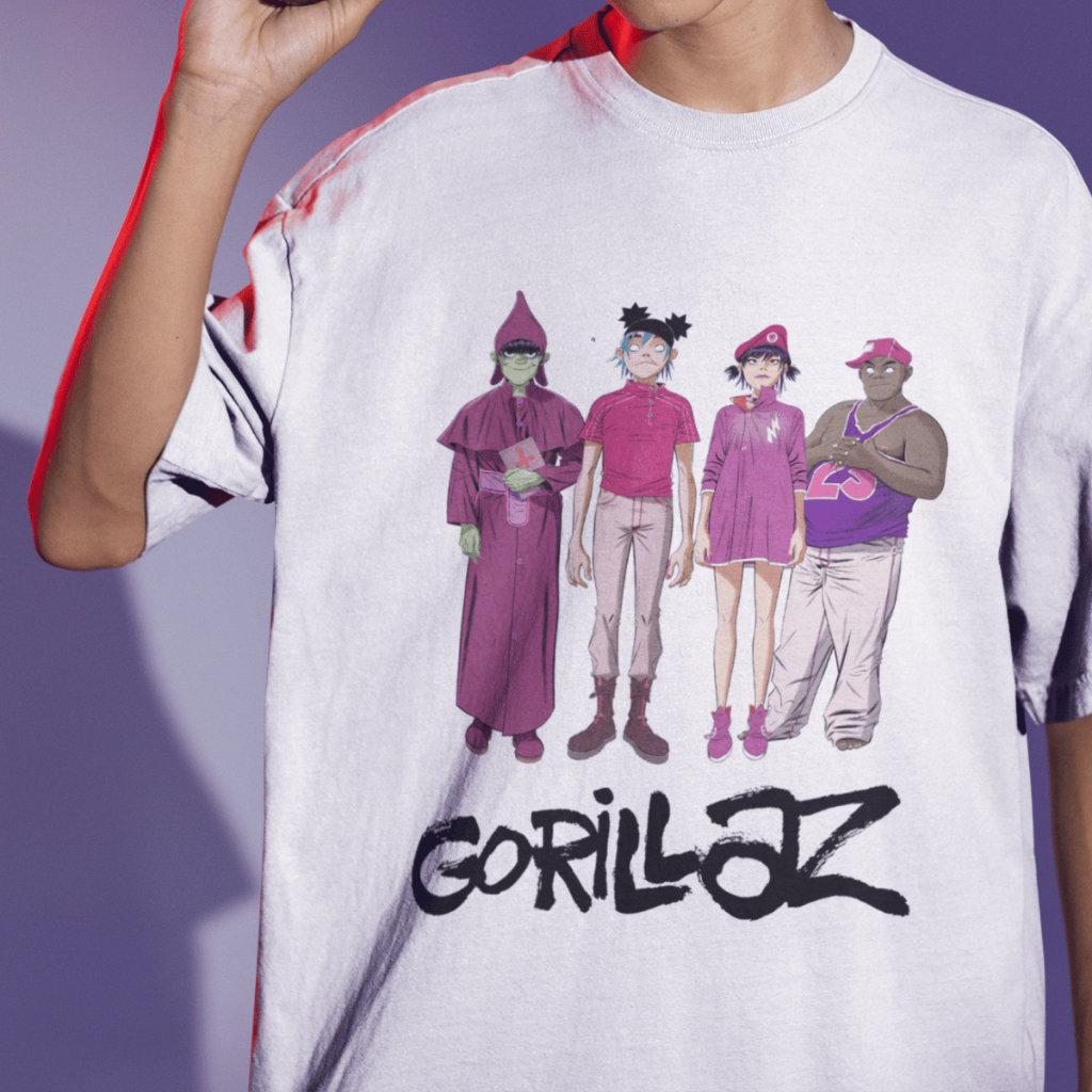 Camiseta Oversized Gorillaz Banda Rock 90's Camisa Unissex Larga Streetwear Estampada Em Algodão