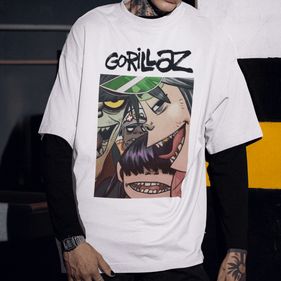 Camiseta Em Algodão Premium Banda Rock Gorillaz Estampado Unissex