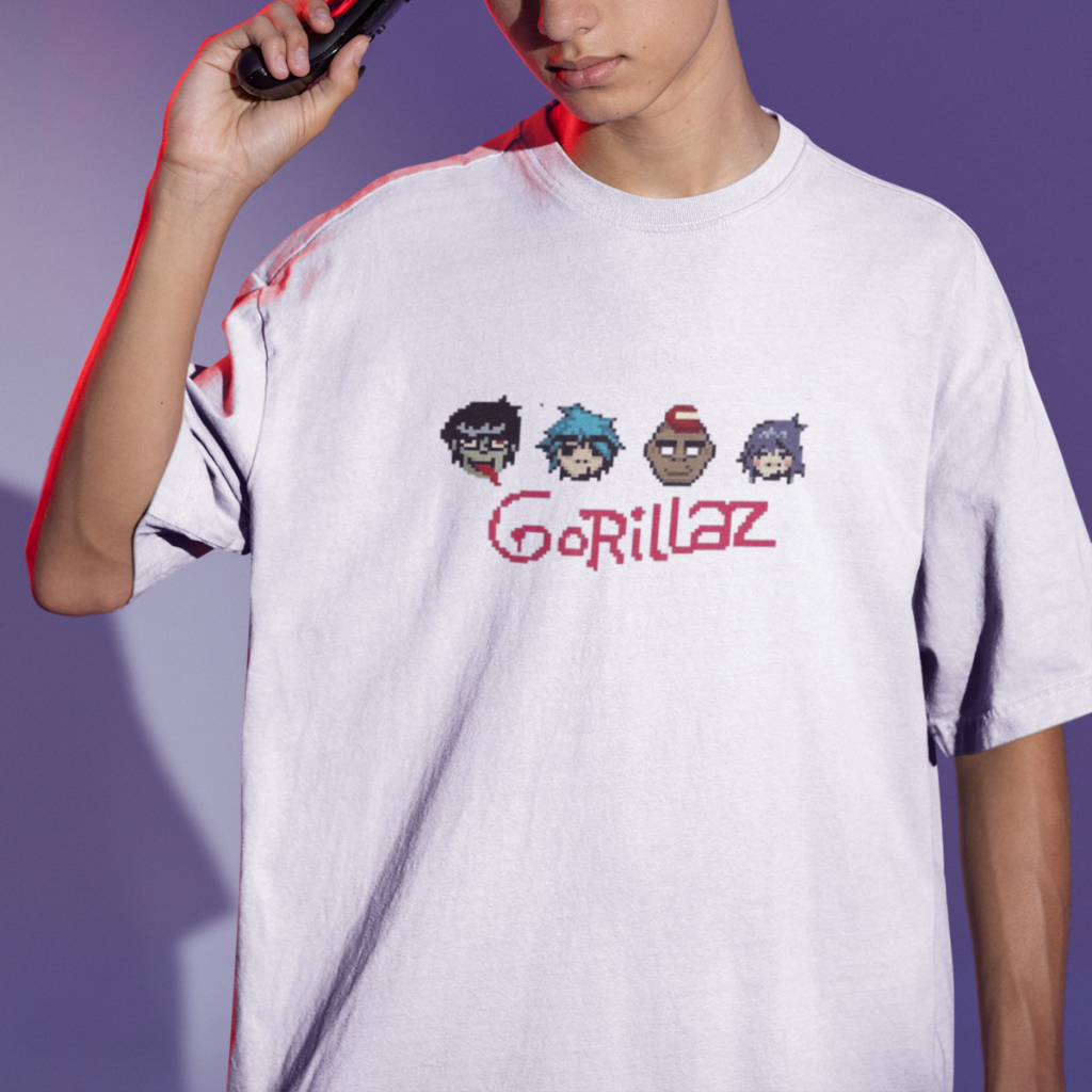 Camiseta Gorillaz Estampada Banda Rock Em Algodão Desenho Top Unissex
