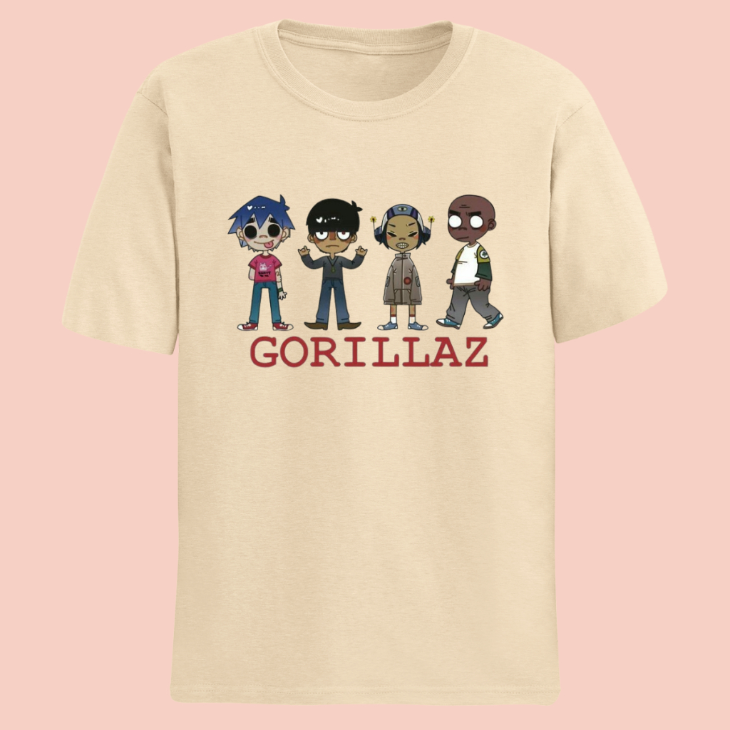 Camisa Gorillaz Banda De Rock Lançamento Unissex Camiseta 100% Algodão