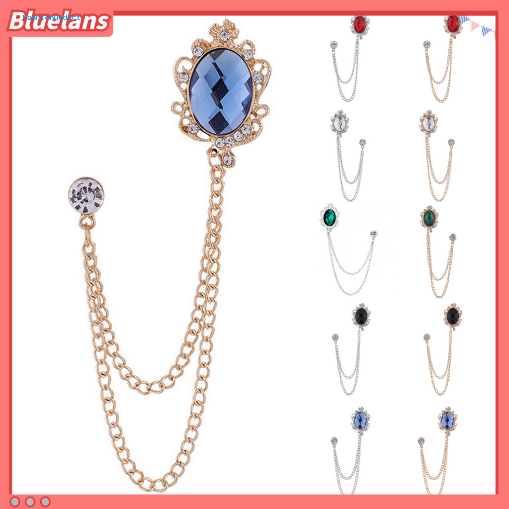 Outfits Statement Brooch Men Exquisite Fashion Rhinestone Pin with Tassel Chain – Elegant Suit Dress Bag Shawl Accesso