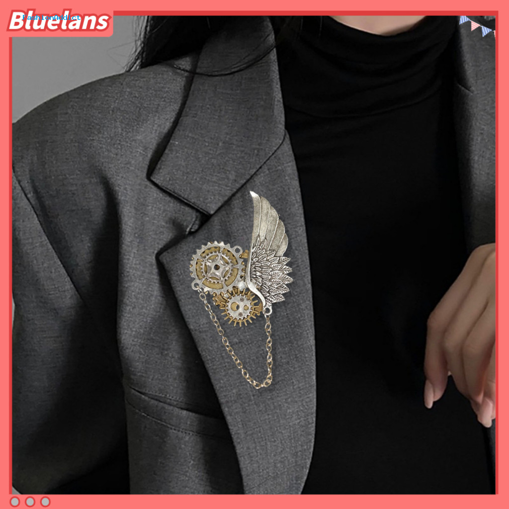 Women Outfit Accessory Pin Vintage Steampunk Brooch for Men Retro Punk Gear Wing Lapel Dress Shirt Corsage Unique Fashio