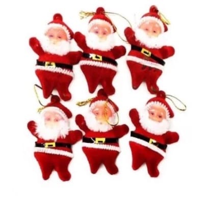 Enfeites de Natal Arvore Pendurar Papai Noel Veludo Vermelho Decorar Xmas Festão Natalina 6 Unidades