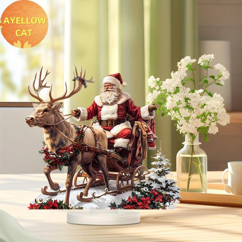 AYellowcat Papai Noel Rena Trenó Decoração De Mesa Com Base 2D Acrílico Enfeites De Natal 2025 Xmas Navidad Fontes De Fe